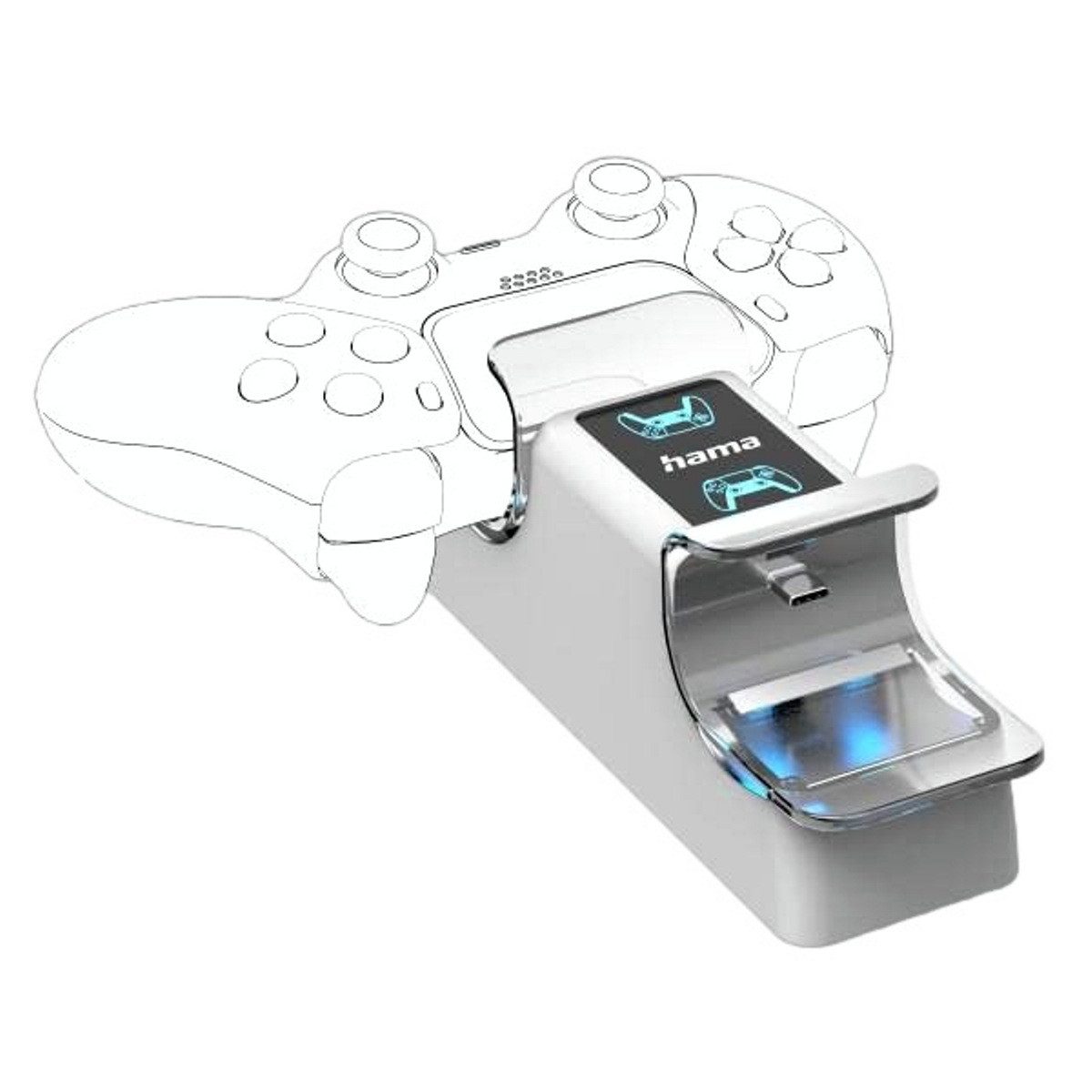 Hama Dual Ladestation für Sony PS5 Wireless Controller Controller-Ladestation (Set, Docking-Station, USB Ladegerät Docking Dock Standfuß Lader 2x Port Ladeanzeige)