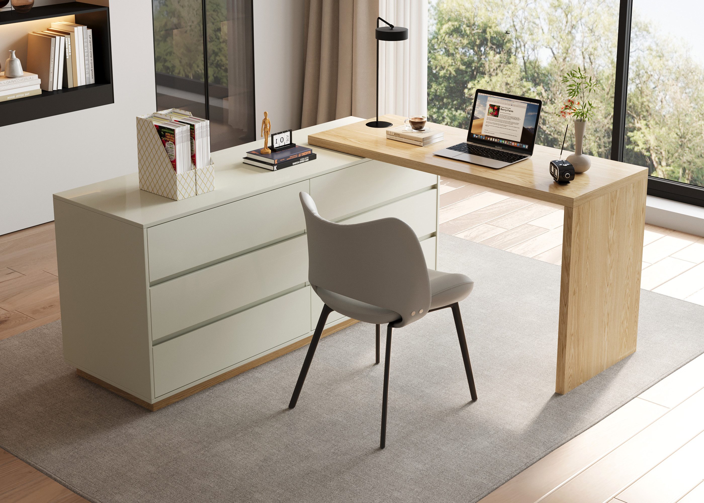 oleyluckidea Schreibtisch L-förmiger Schreibtisch mit 6 Schubladen, verstellbar, Holz (ein Tisch), Breite 140 cm