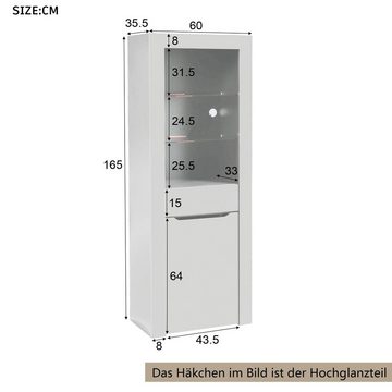 Odikalo Standvitrine Bücherschrank Aktenschrank Aufbewahrung Küchenschrank LED Weiß/Schwarz