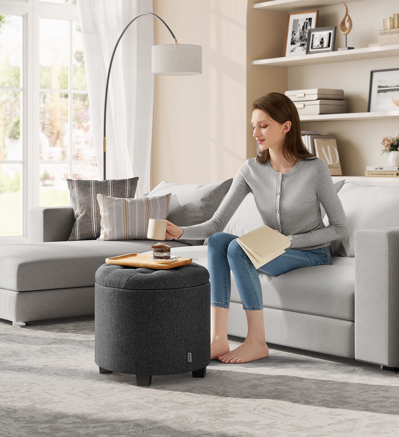 SONGMICS Sitzhocker, Fußhocker mit Stauraum, Schminkhocker mit Beinen günstig online kaufen