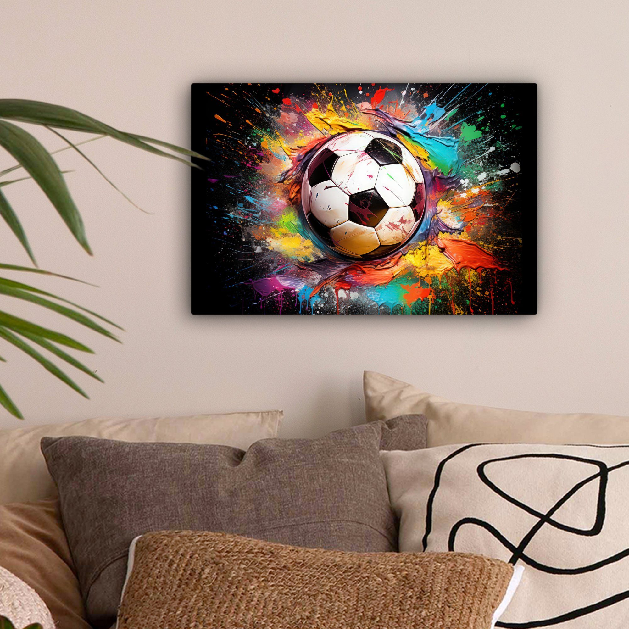 OneMillionCanvasses® Leinwandbild Fußball - Farbe - Farben - Schwarz - Weiß, Fotodruck (1 St), Leinwand Bilder Klein, Wand Dekoration Aesthetic 30x20 cm