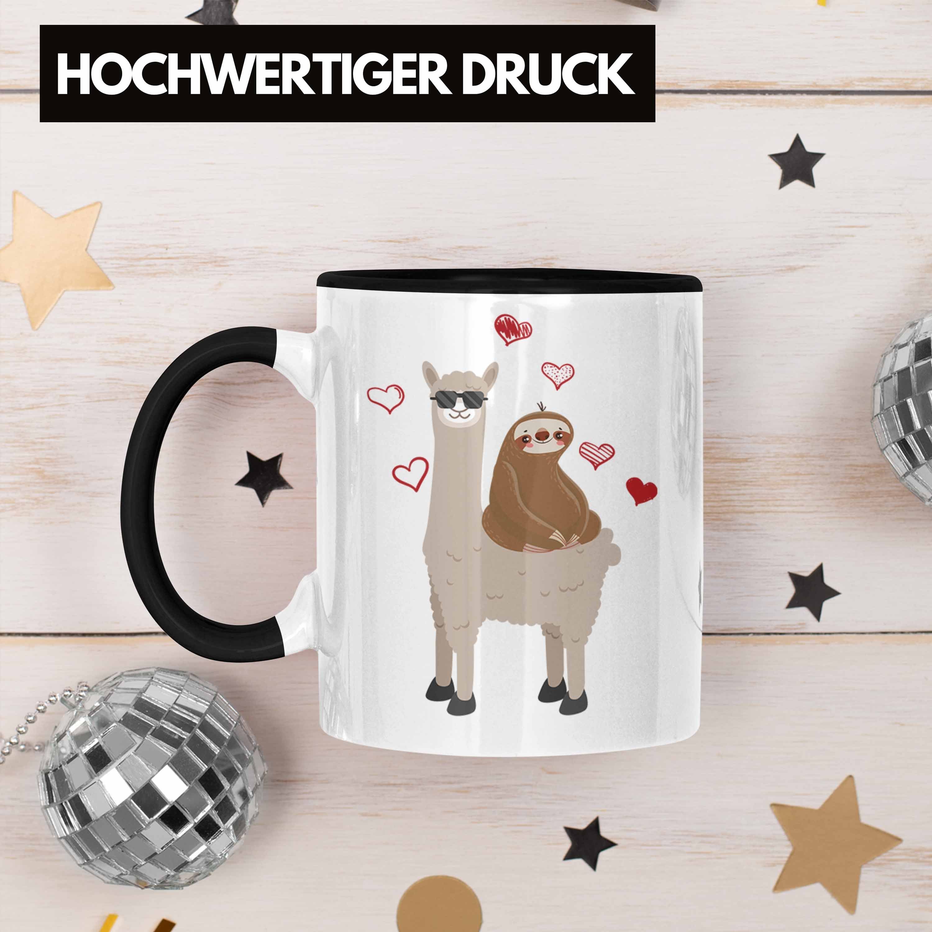 Geschenk Lustige Tasse Llama - Grafik Trendation Geschenkidee Tasse Kollegin Schwarz Frauen Faultier Trendation Lustig