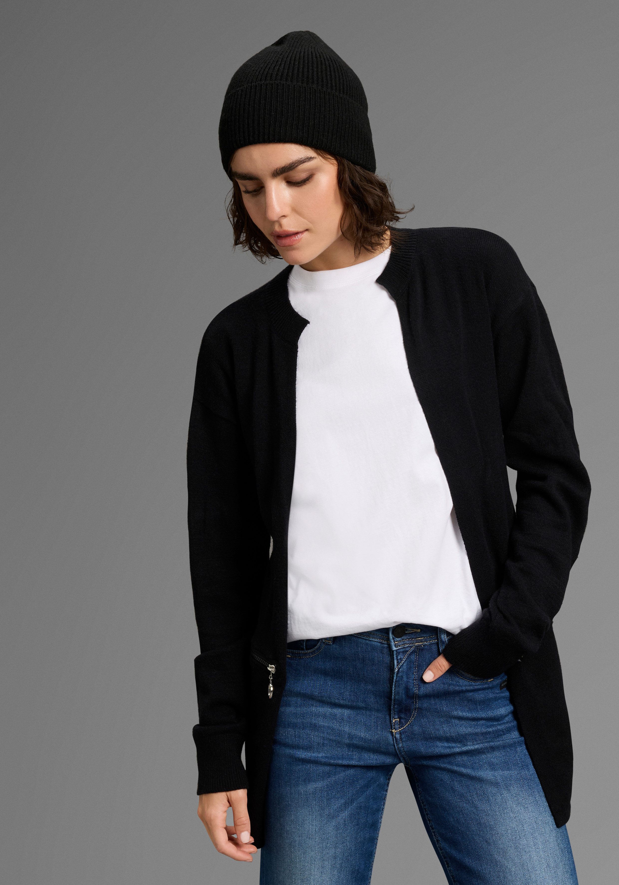 Laura Scott Strickjacke kuscheliger Übergangsstrick in lässiger Langform mi günstig online kaufen