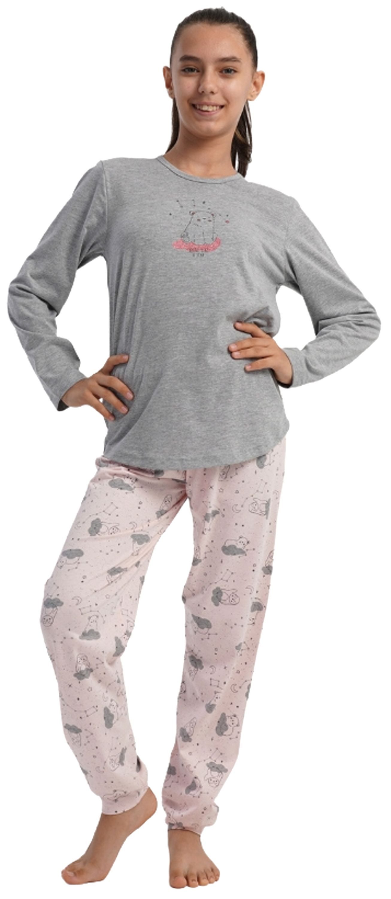 Vienetta Schlafanzug Kids (Set, 2 tlg., 2-teilig) Mädchen Pyjama lang Langarm Bündchen Baumwolle Glitzer