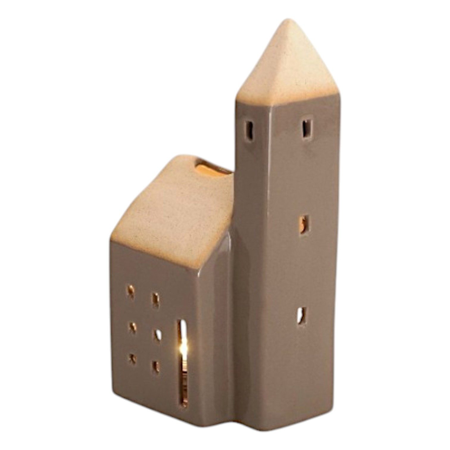 Werner Voß Windlicht Teelichthalter Kirche Steingut, 8x8x17cm, Braun - Natur, trendige Deko