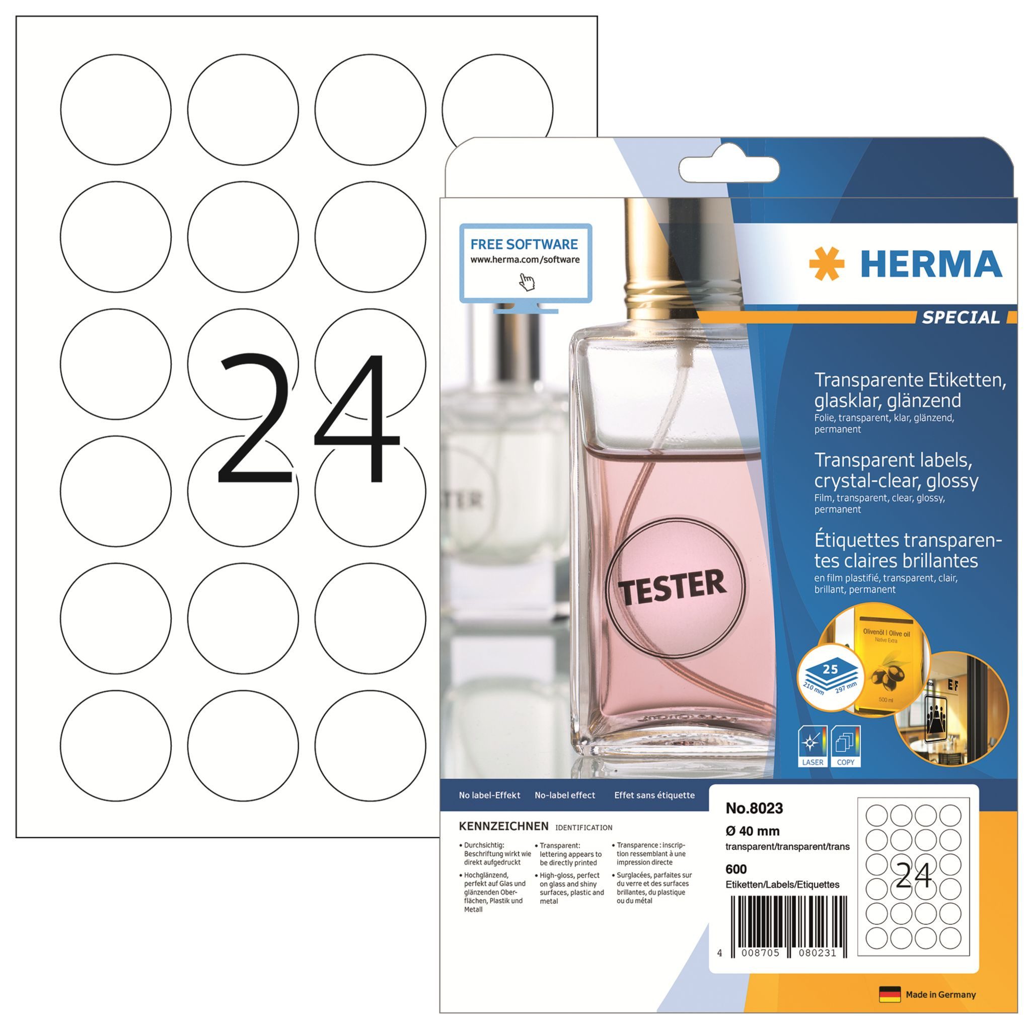 HERMA Etikett Herma Etiketten permanent haftend Ø 40 mm Folie transparent klar