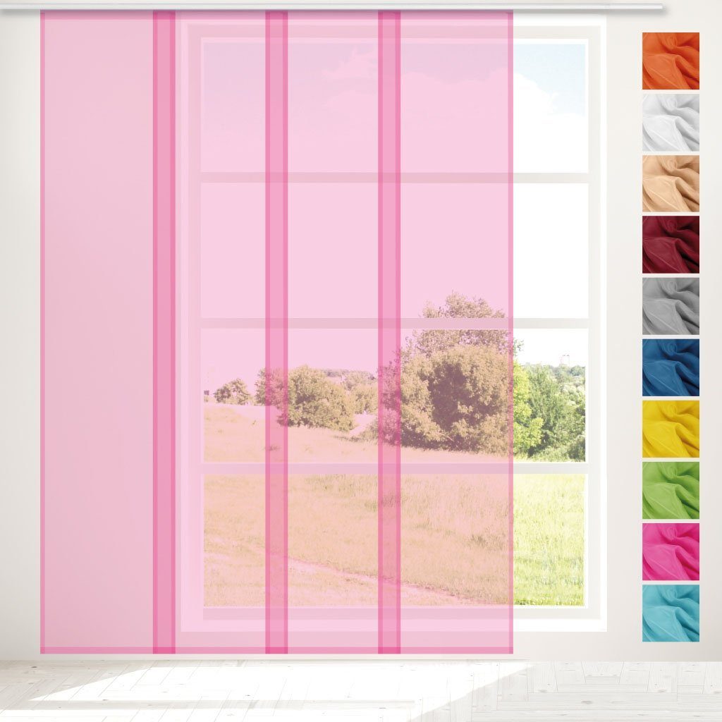 Microfaser, Transparente Bestgoodies, St), (1 mit (BxL), x 60cm Pink 245cm Schiebegardine transparent, Klettband Klettband Vorhang,