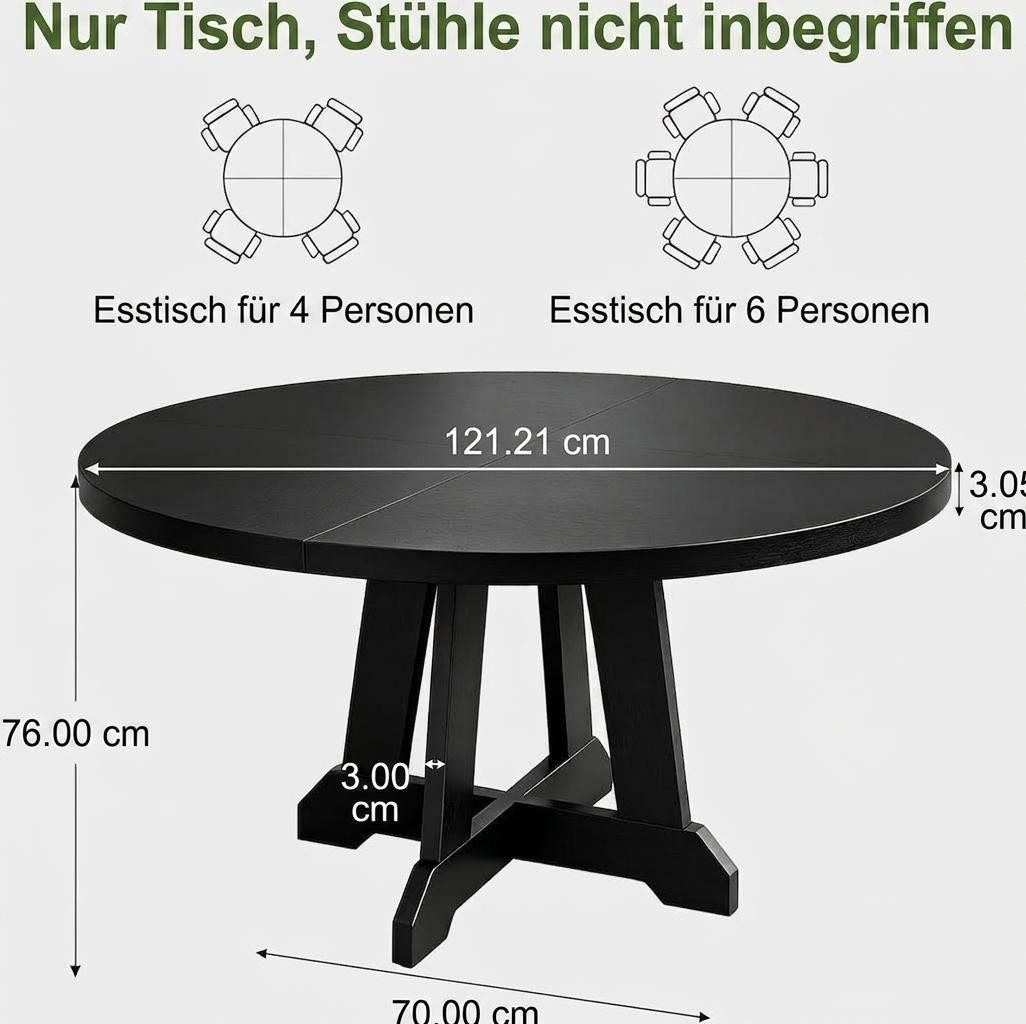 GarveeMore Esstisch runder 47 Zoll aus Holz,robuster Holzsockel für 4 Personen, Küchentische mit Holzsockel für Esszimmer,Küche,Wohnzimmer