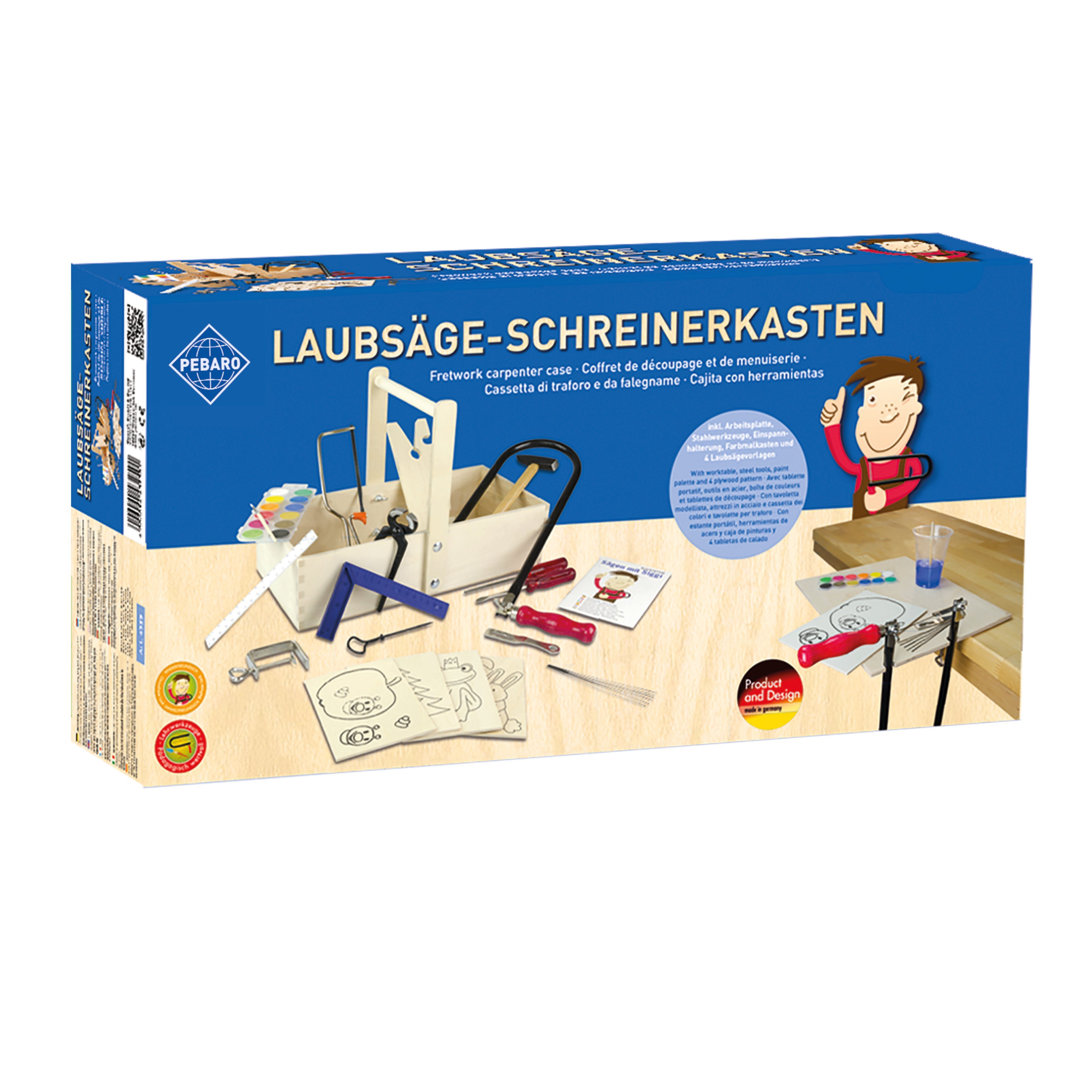 Pebaro Kinder-Werkzeug-Set Laubsäge-Schreinerkiste mit Arbeitstisch und Farbe, 432S
