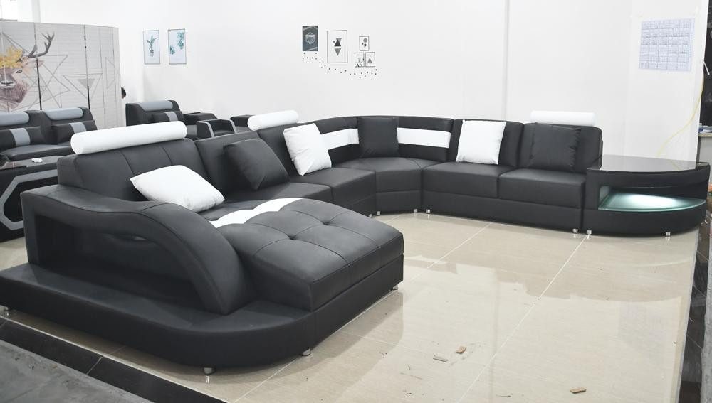 Xlmoebel Wohnlandschaft L-förmiges Ledersofa mit integrierter LED-Beleuchtung, Hergestellt in Europa