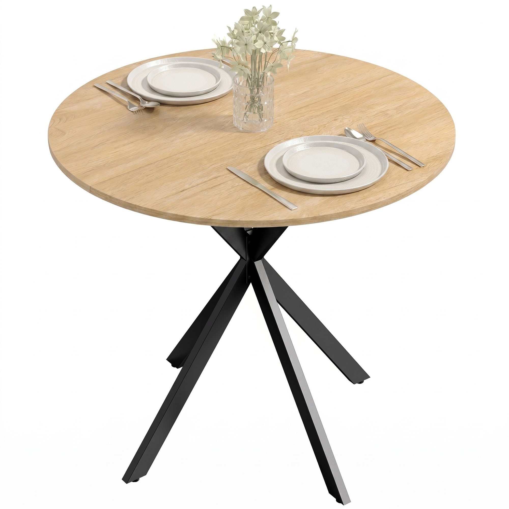 HOMCOM Esstisch Küchentisch im Industriestil mit Stahlbeinen für 2 Personen (für Esszimmer, Küche, Wohnzimmer, 1-St., rund, 80 x 80 x 75 cm), Eiche
