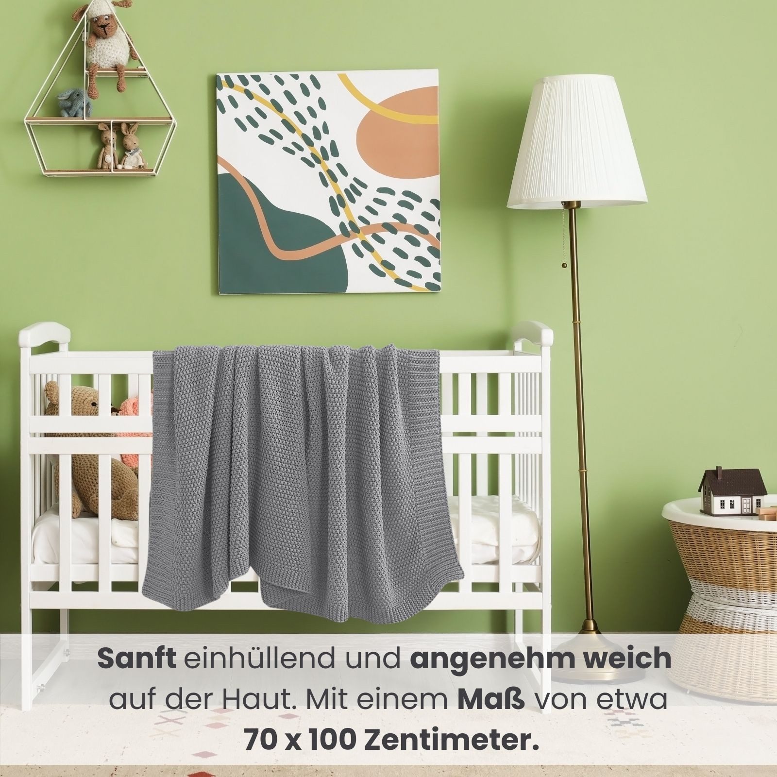 Babydecke Baby- und Kinderdecke aus kuschelweichem Strick in 70x100 cm, wometo, OEKO-TEX®, waschbare Strickdecke für Babys im Wolle-Look
