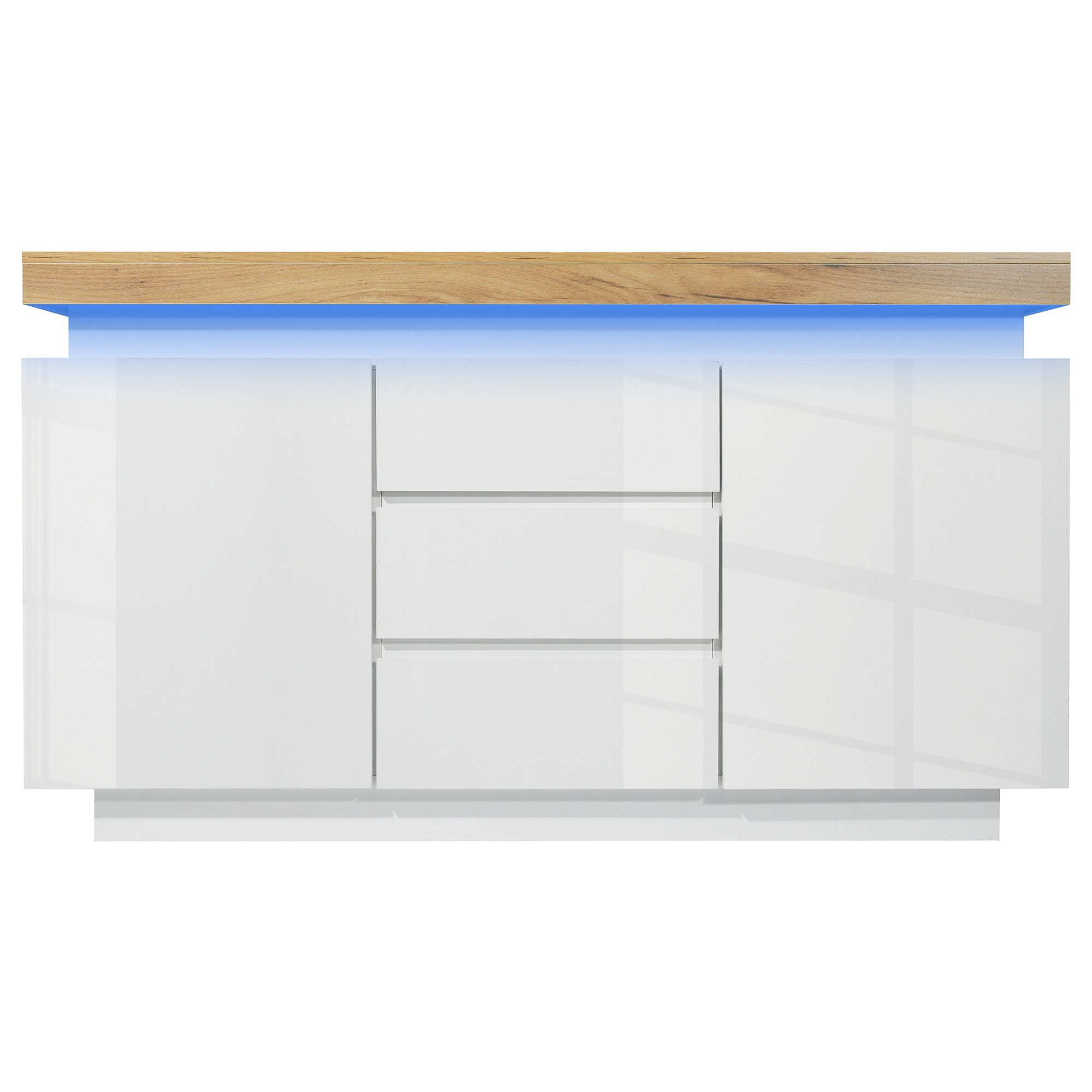 Kommode Hochglanz Weiß Sideboard mit LED und verstellbare Ablagen