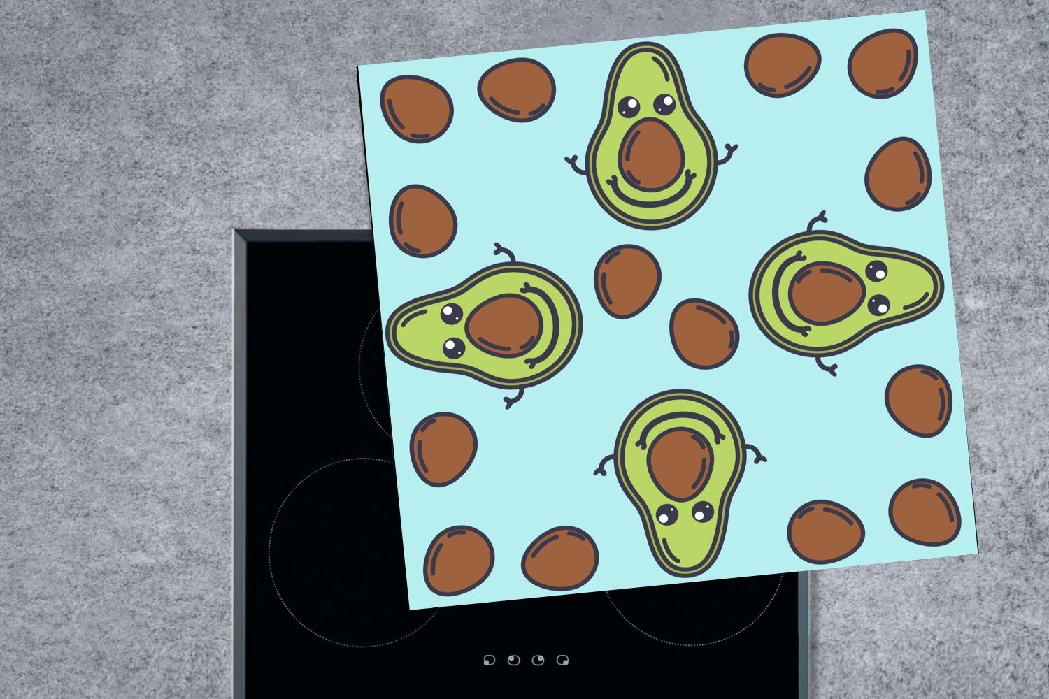 MuchoWow Vinyl, tlg), für Gesichtern Ceranfeldabdeckung, (1 von und Avocados Arbeitsplatte mit Herdblende-/Abdeckplatte Illustration küche cm, Avocadokernen, 78x78
