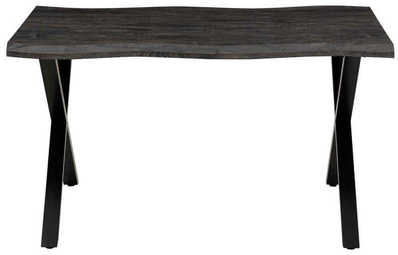 HELA Esstisch GRETA, Baumkantentisch (Nachbildung), versch. Größen, X-Gestell, 46mm Stärke