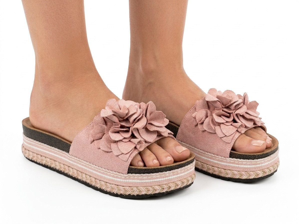 Pogolino TL891 Plateausandale NICHT FÜR BREITE FÜße Damen Sandalen mit Plateausohle und Blumen