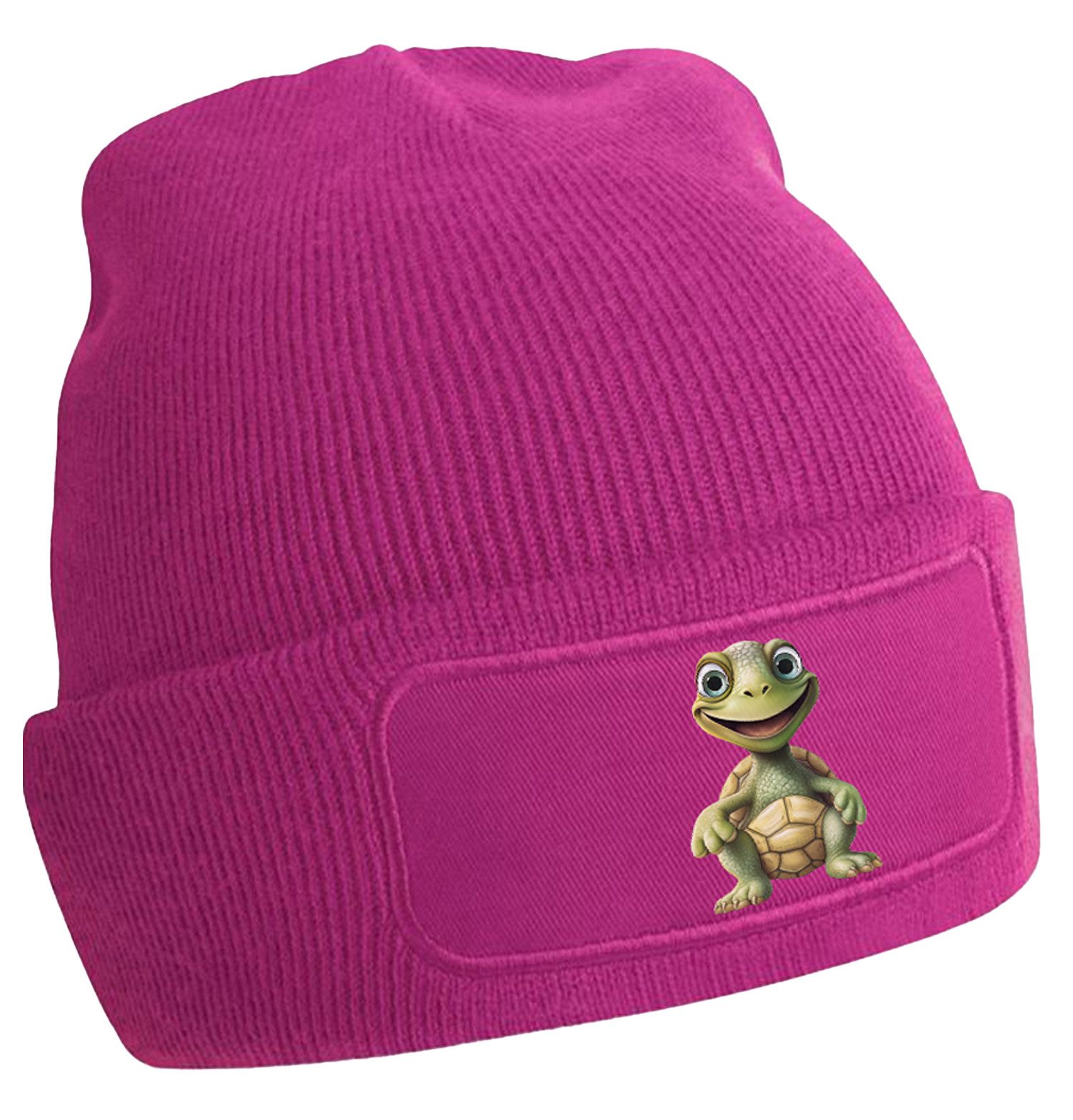 MyDesign24 Strickmütze für kalte Tage - Beanie mit Umschlag und Schildkröte Print Coole Wildtier Mütze Wintermütze i279