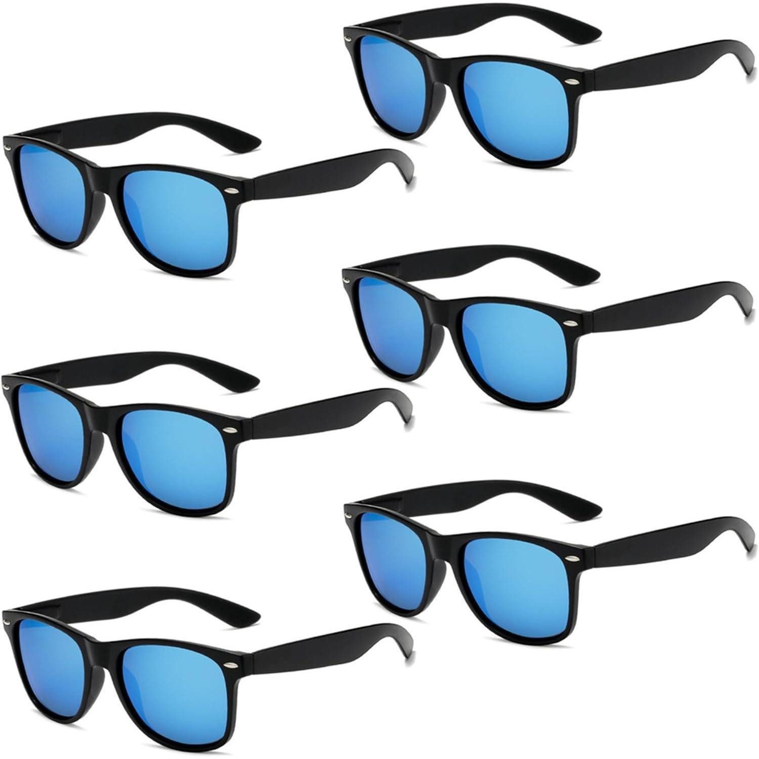 LuxusKollektion Retrosonnenbrille Sonnenbrille 6er Set Neon Vintage Party Herren Damen Mirror Blue