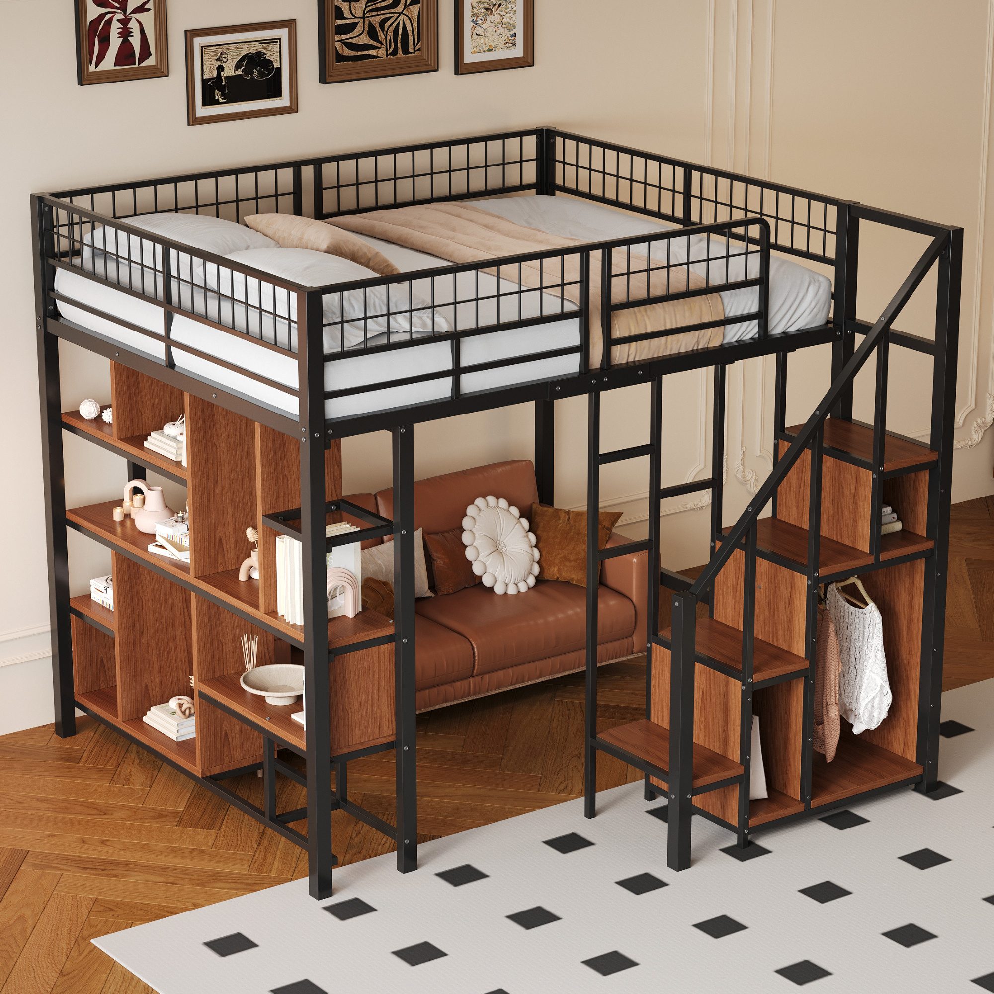 Odikalo Hochbett Jugendbett Metallbett Stauraum Ablageflächen günstig online kaufen
