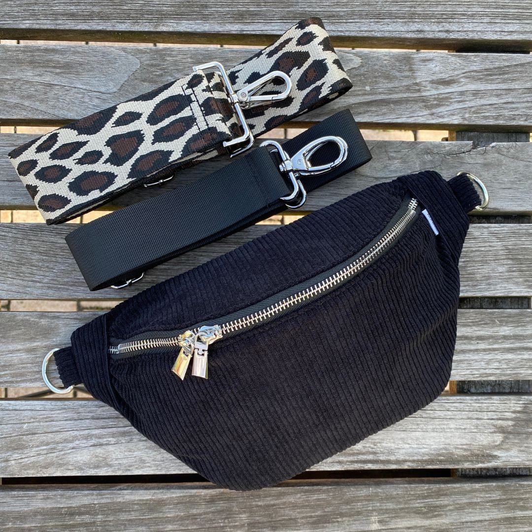 MAONI Bauchtasche Cord Schwarz mit zwei Gurten, Taschengurt austauschbar günstig online kaufen