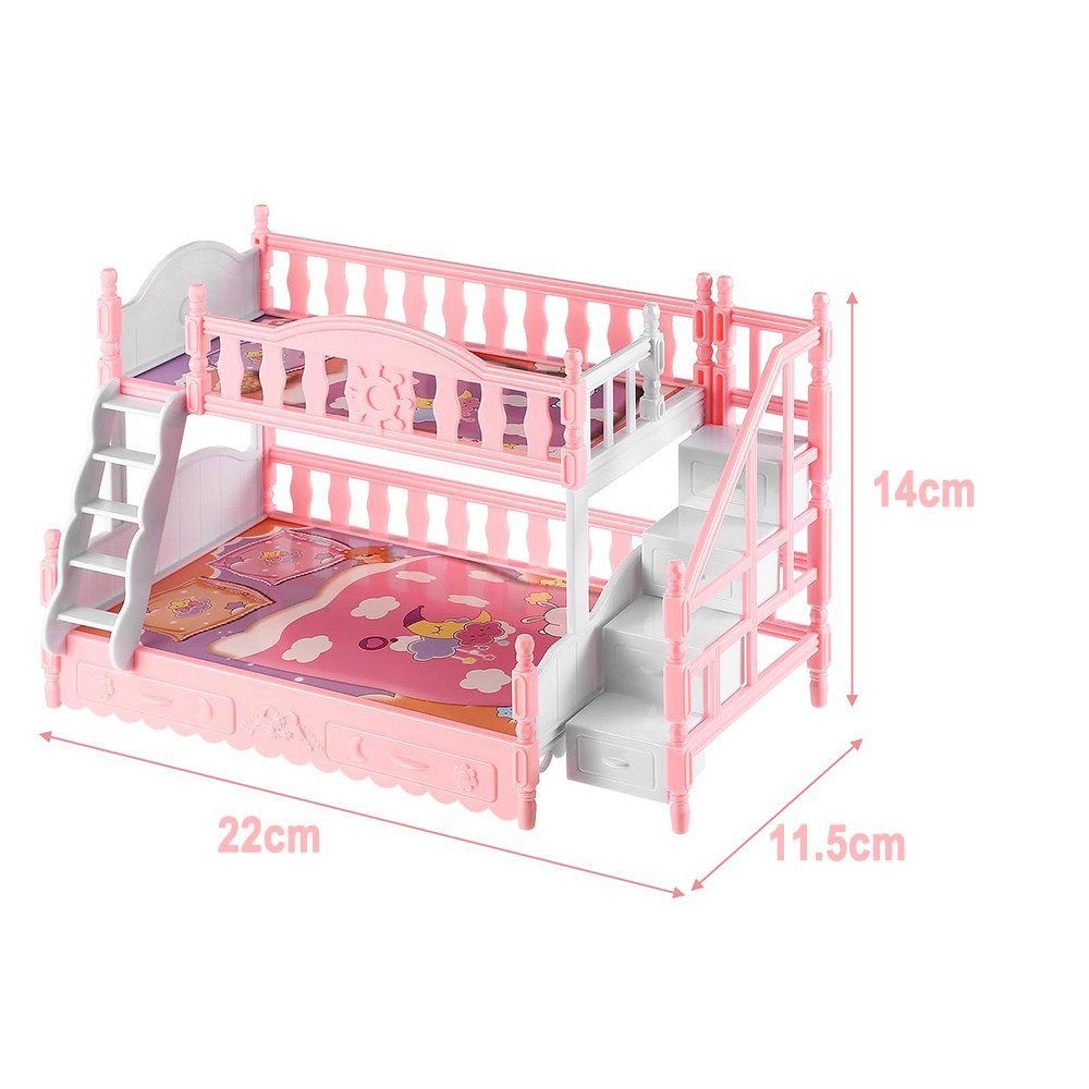 CLTYQ Puppenbett Mini-Doppelstockbetten,Puppenmöbel zum Dekorieren, Trennbar, Miniatur Kreatives puppenbett,Bettlaken Requisiten für Dekoration