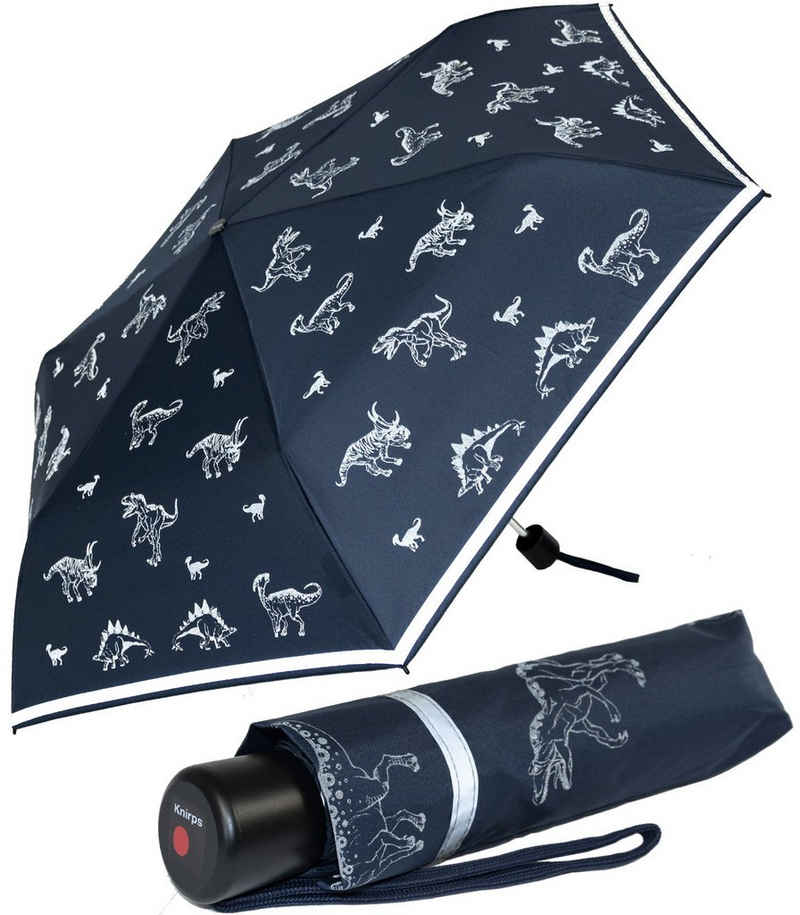 Knirps® Taschenregenschirm Kinderschirm 4Kids reflective mit Reflexborte, sicherer Schulweg, reflektierende Dinos All around