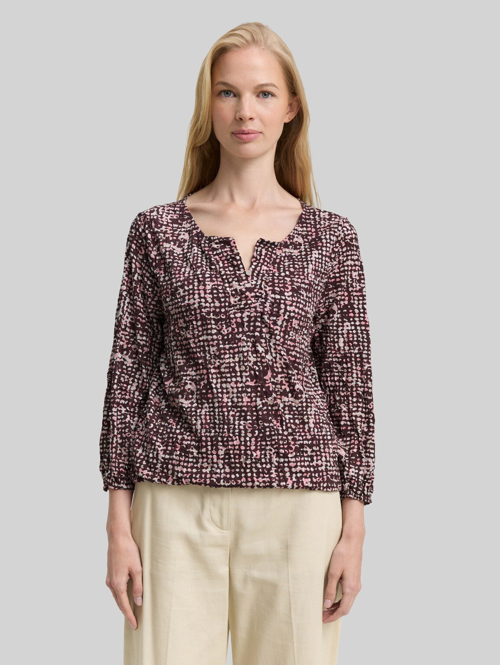 TOM TAILOR 3/4-Arm-Shirt T-Shirt Crinkle Blusenshirt mit Muster
