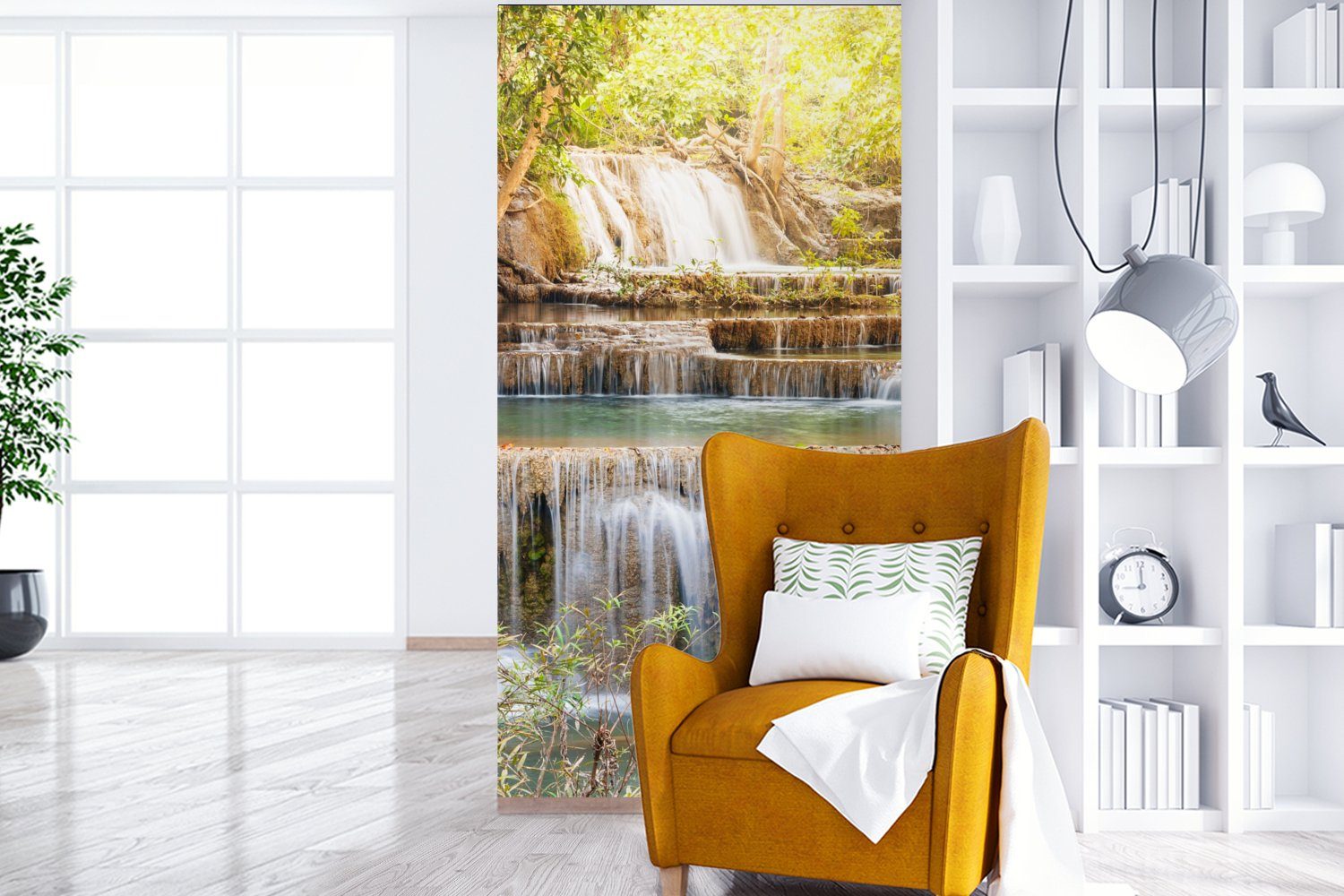 Schlafzimmer (2 Sonne Matt, Fototapete St), Wohnzimmer Vliestapete Wasserfall Fototapete bedruckt, für - MuchoWow Küche, Landschaft, -