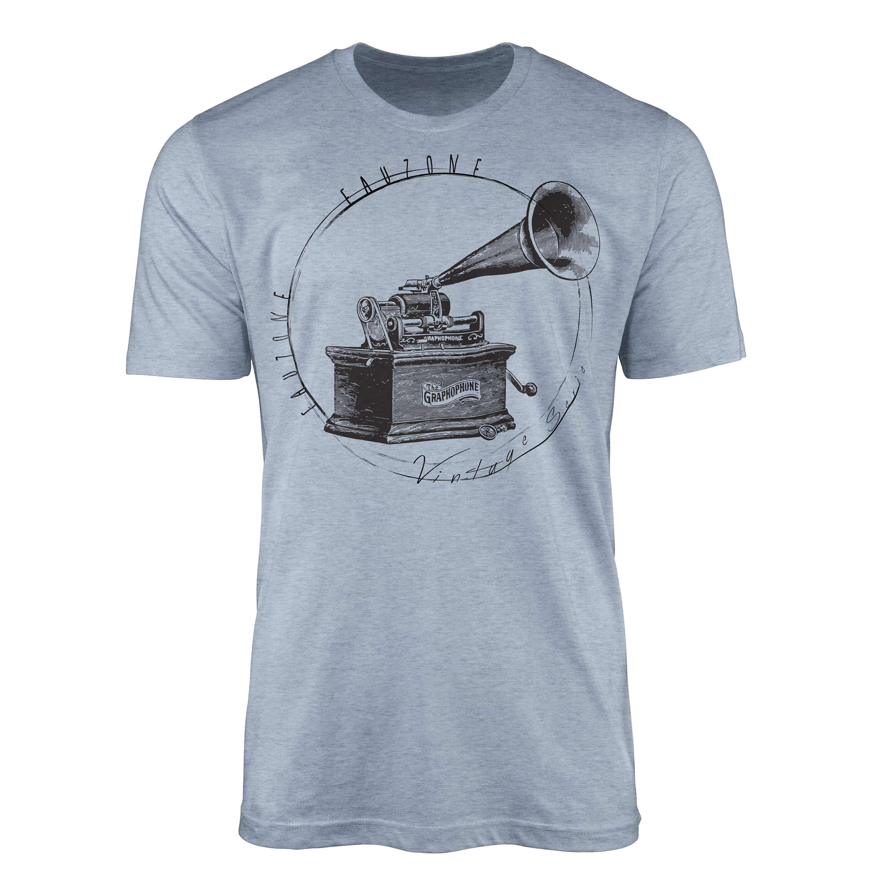 Sinus Art T-Shirt Vintage Herren T-Shirt Grammophon Stonewash Denim