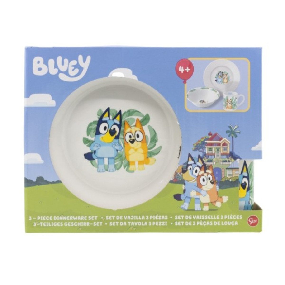Bluey Kindergeschirr-Set Kinder Keramik 3 teilig Teller Schüssel Becher in Geschenkbox (3-tlg), 1 Personen, Keramik