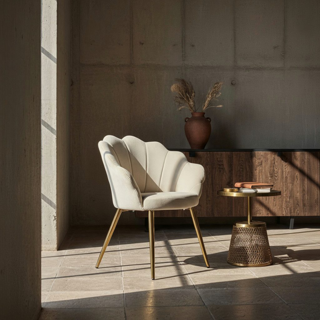 KADIMA DESIGN Esszimmerstuhl Küchenstuhl TULIP - Modernes Design - Samtbezug & Metallbeine (Armlehnen)