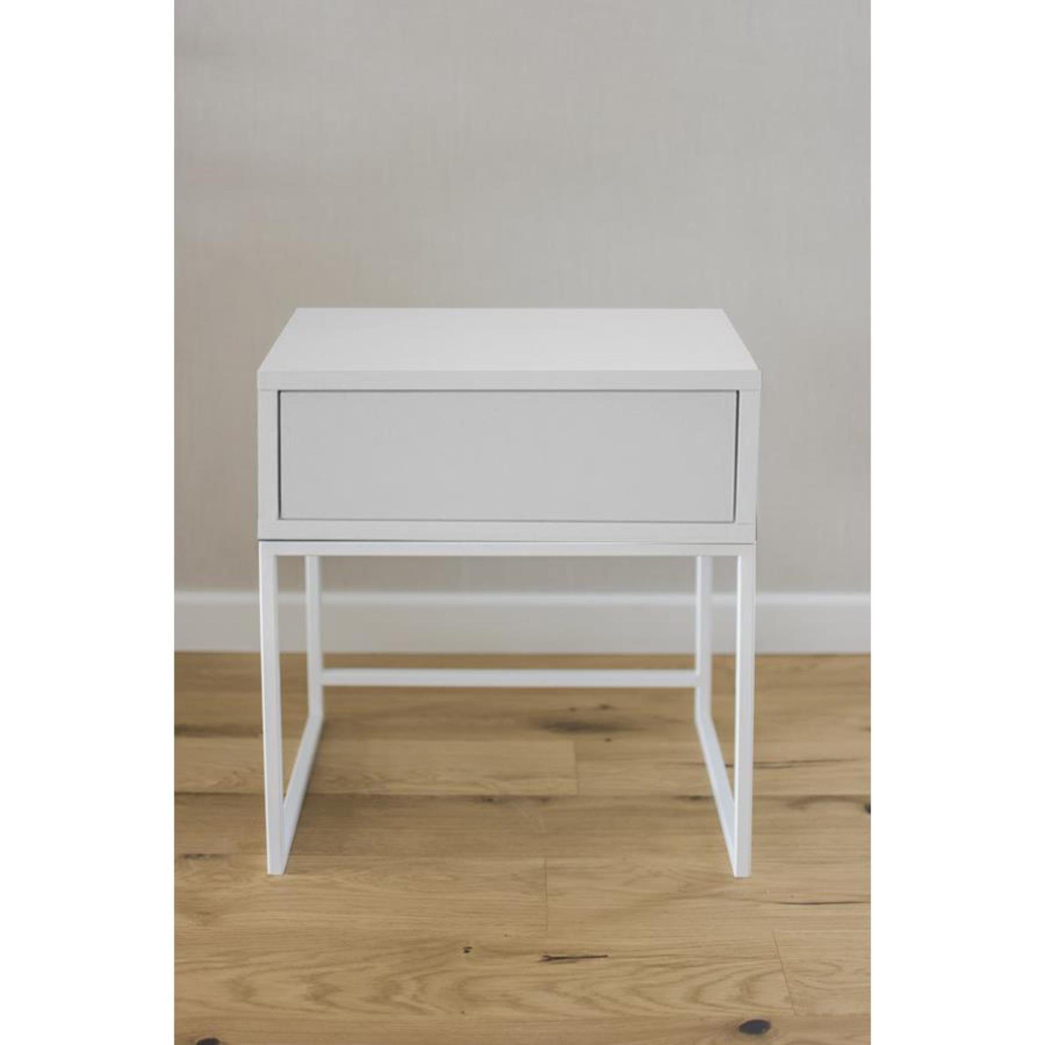 Beautysofa Nachttisch Kerry (Metallgestell, Holztischplatte), modernes Tisch mit Schublade 45x50x35 cm (BxHxT) Weiß | Weiß