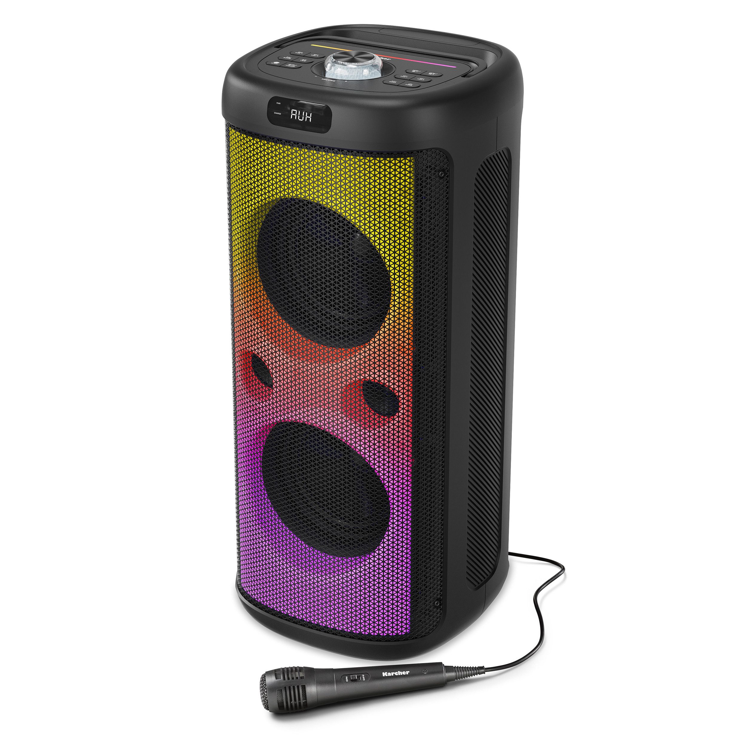 Karcher PS 4480 Party-Lautsprecher (Bluetooth, UKW Radio, Bluetooth, 50 Watt, USB, Lichtshow, inkl. Mikrofon)