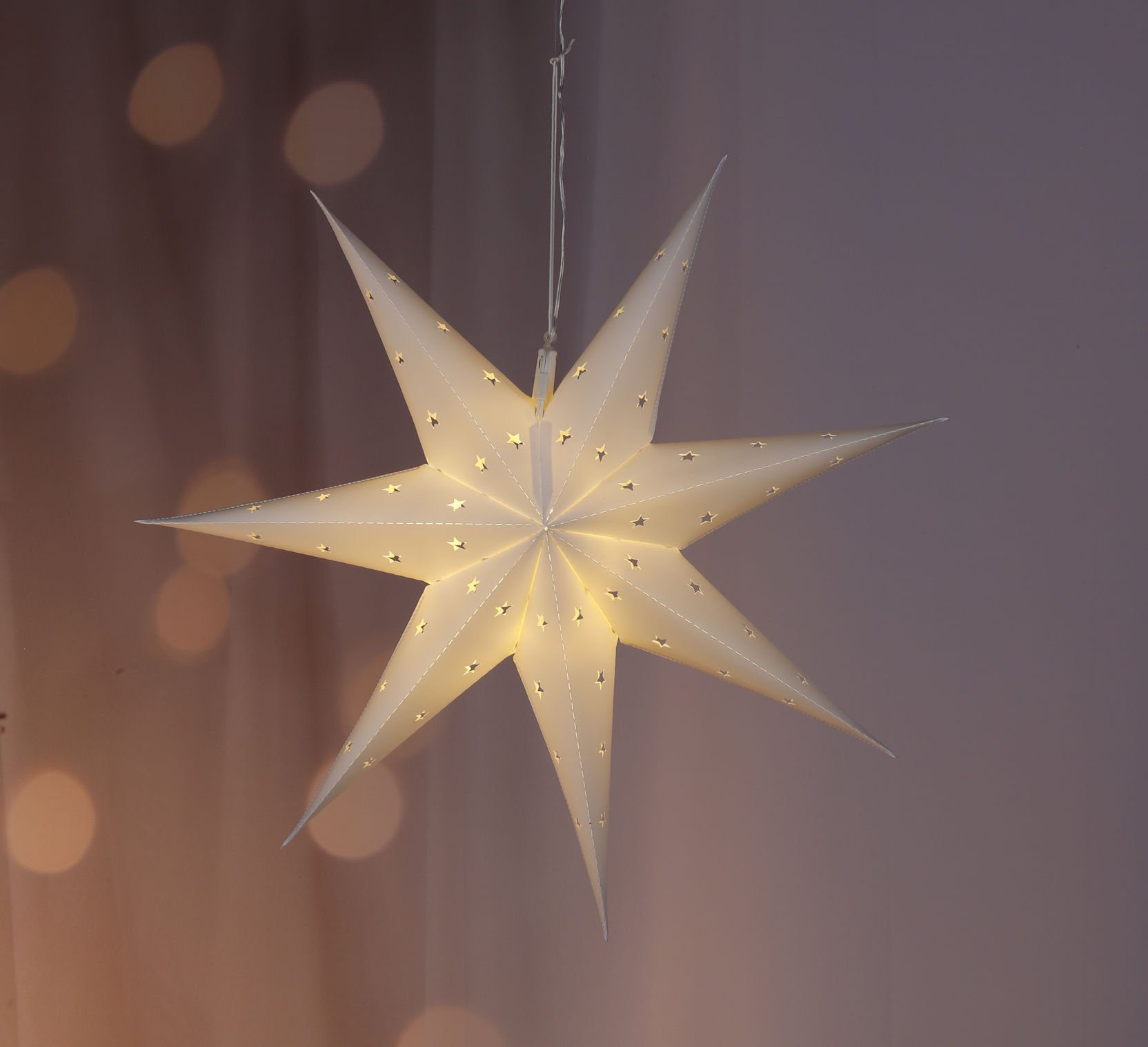 Spetebo LED Stern LED Weihnachtsstern 60x21 cm - 12 warmweiße LED, 2, LED fest integriert, warmweiß, Deko Papierstern hängend - Weihnachten Advent