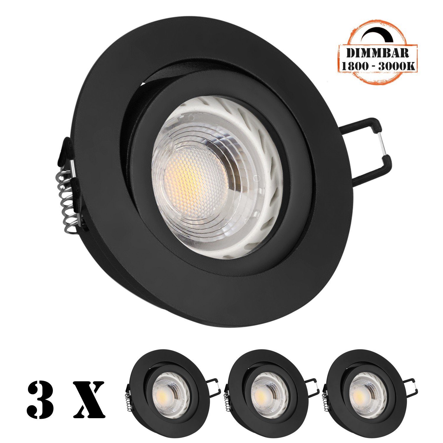 LEDANDO LED Einbaustrahler 3er LED Einbaustrahler Set GU10 in schwarz matt mit 5,5W LED von LEDAN