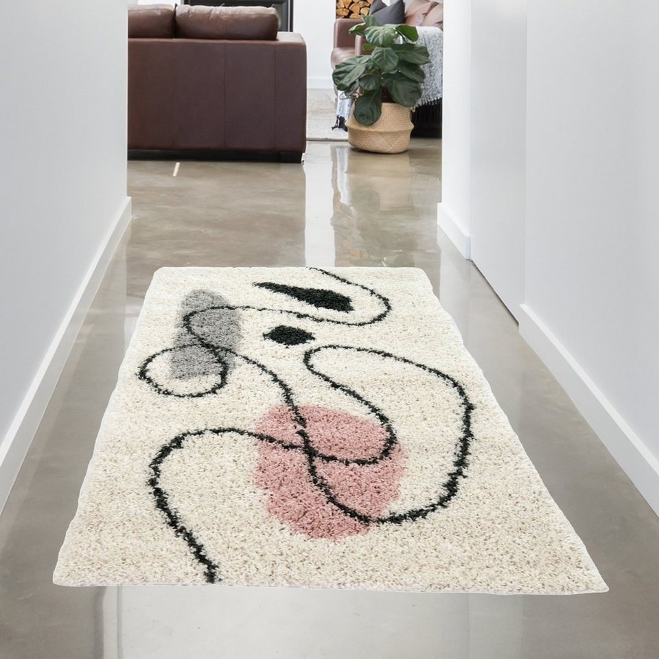Teppich Moderner Designerteppich mit abstrakten Mustern, creme rosa,  Carpetia, rechteckig, Höhe: 30 mm | Kurzflor-Teppiche
