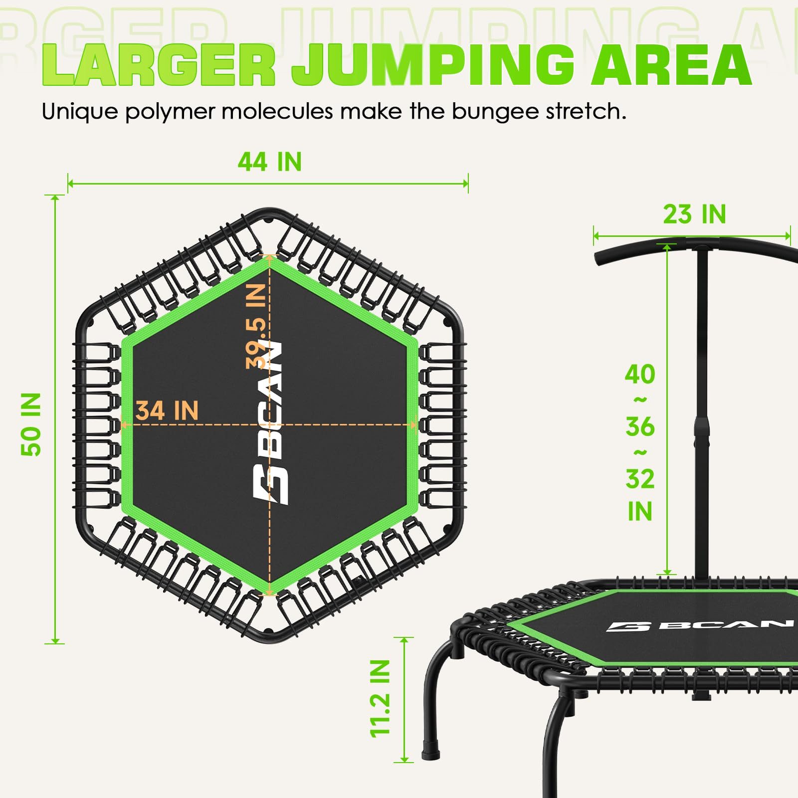 BCAN Fitnesstrampolin Indoor Ø 122 cm, Trampolin Erwachsene bis 250 kg, Ø 122 cm, (1 tlg), Bodentrampolin mit verstellbarem T-Griff & 42 Gummiseilen
