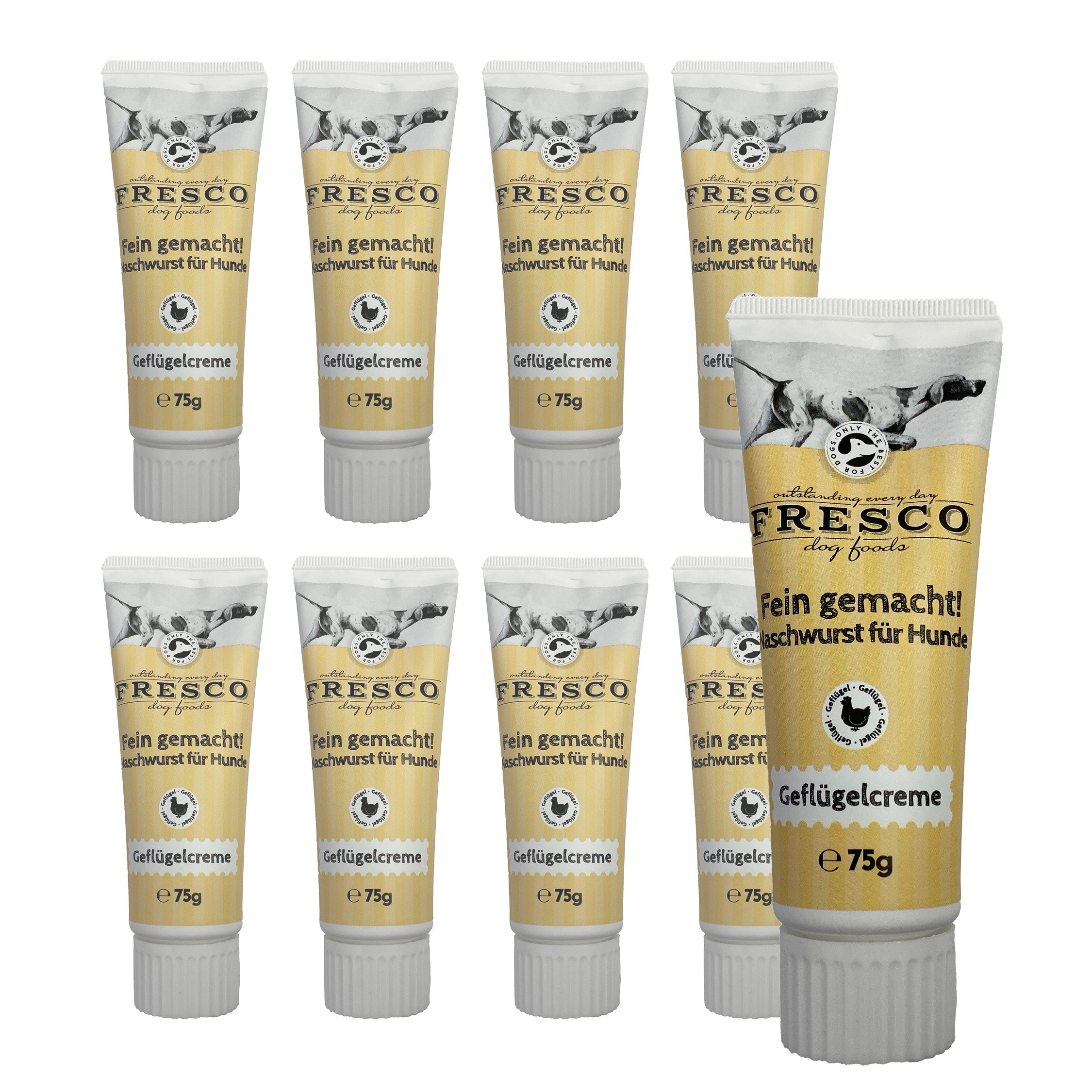 Fresco Dog Leberwurst in der Tube für Hunde I 9x75 g, Geflügel, Snack für: Hunde, Getreidefrei, zuckerfrei & wiederverschließbar