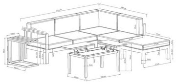 Destiny Gartenlounge-Set ARENAL, (Set, 15-tlg), Ecklounge, 1 Hocker, Tisch 100x60x49/56cm, Beistelltisch 60x35x58 cm
