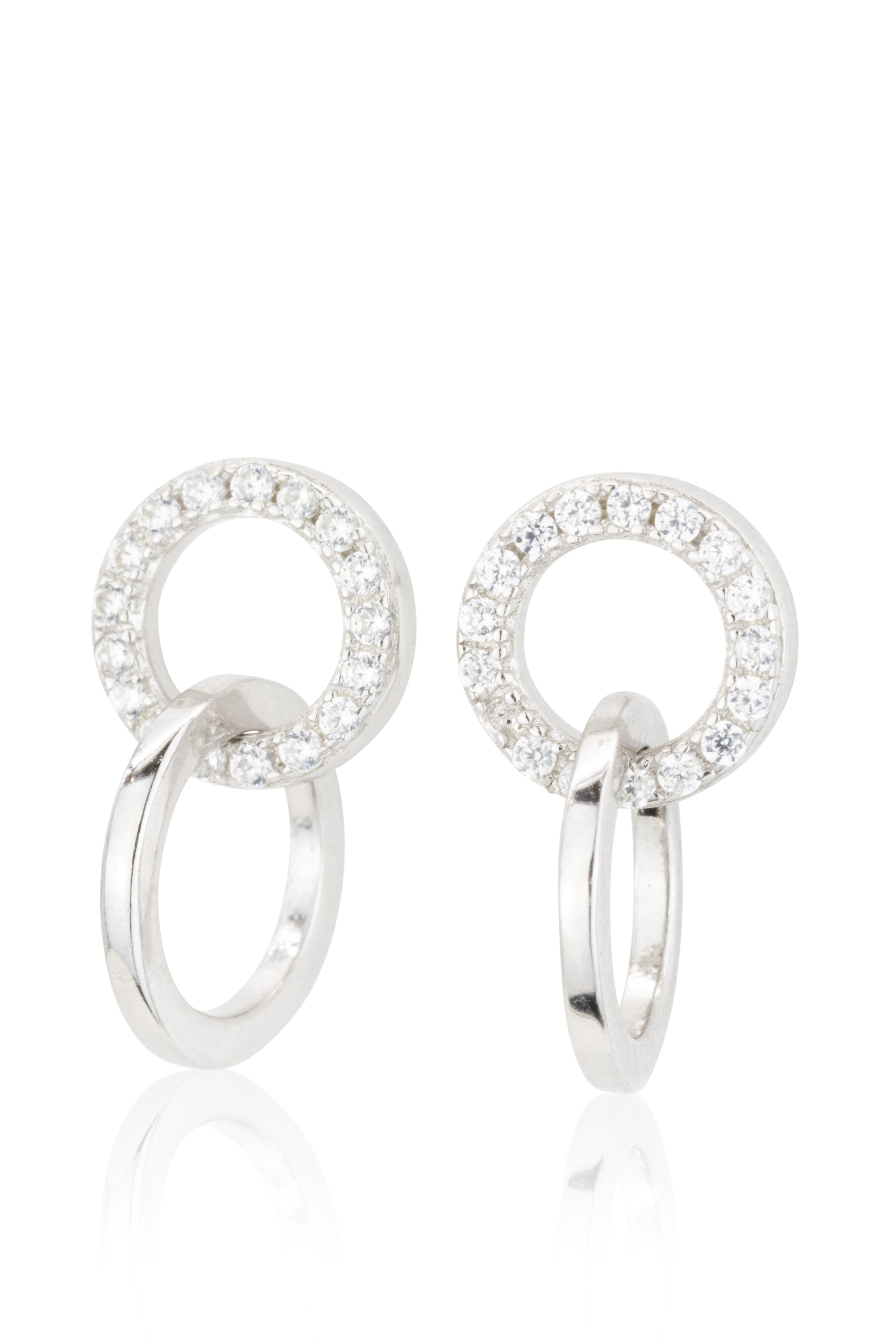 SCHEPPE SCHMUCK Paar Ohrstecker Ohrhänger - Ringe - 925 Sterling Silber - mit je 17 Cubic Zirkonia (2-tlg., incl. Schmuckschachtel), 1,35 x 0,75 x 0,4 cm
