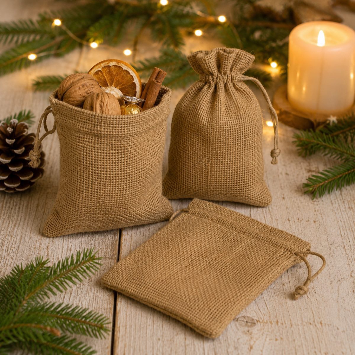 Christbaumschmuck Riffelmacher Jutesack natur, 10x15 cm, 1 Stück