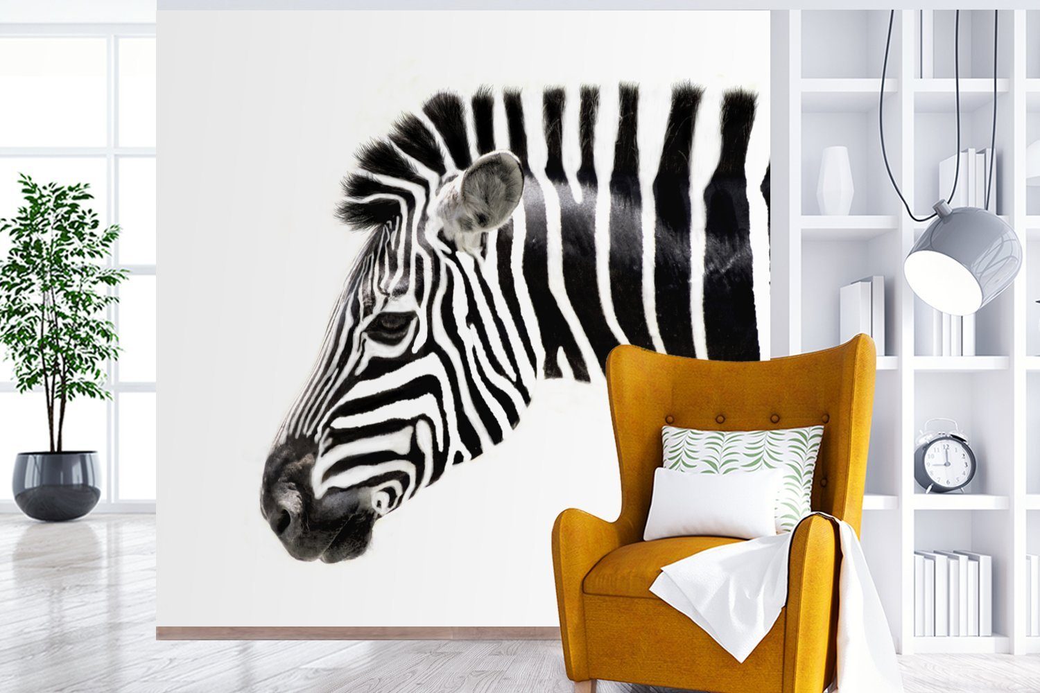 MuchoWow Fototapete Schlafzimmer, bedruckt, Wandtapete (5 Tapete - Wohnzimmer - Vinyl Weiß, Matt, Tiere oder Zebra St), für