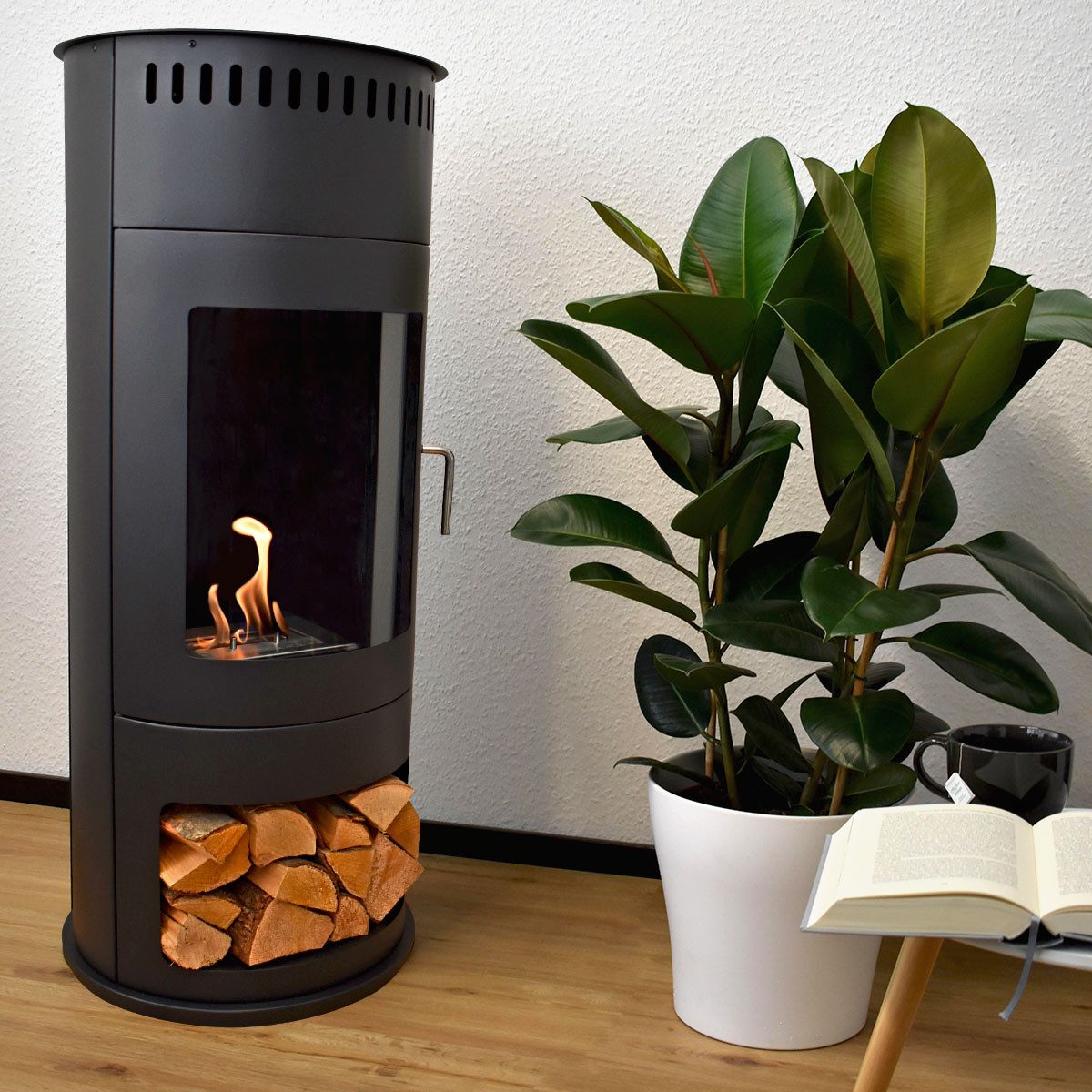 GLOW FIRE Echtfeuer-Dekokamin Ethanolkamin Bergen Bioethanol Kamin, Sicherheitsbrenner,2 KW Heizleistung,4h Brenndauer
