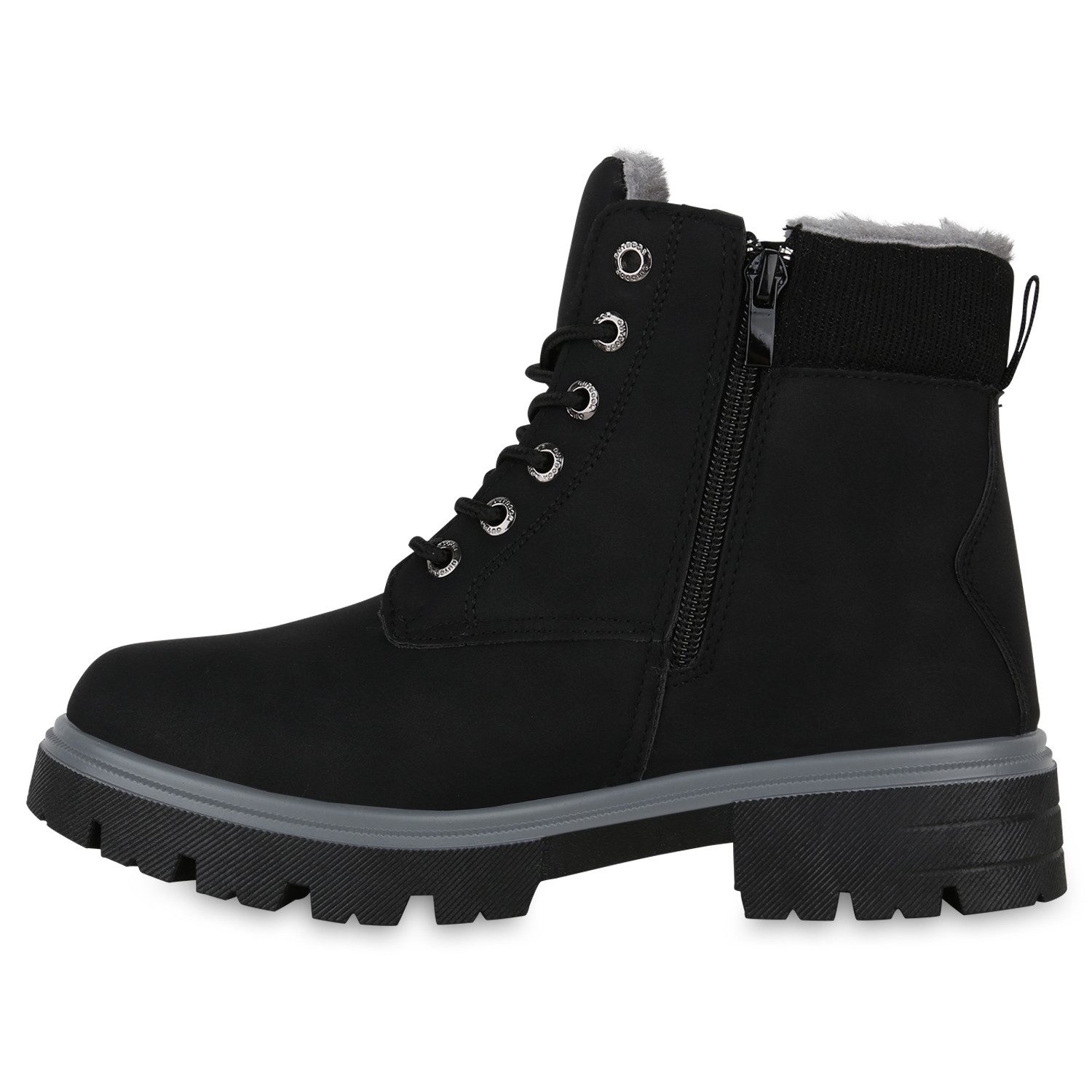 VAN HILL 841423 Stiefelette Damen Warm Gefütterte Worker Boots Stiefeletten Bequeme