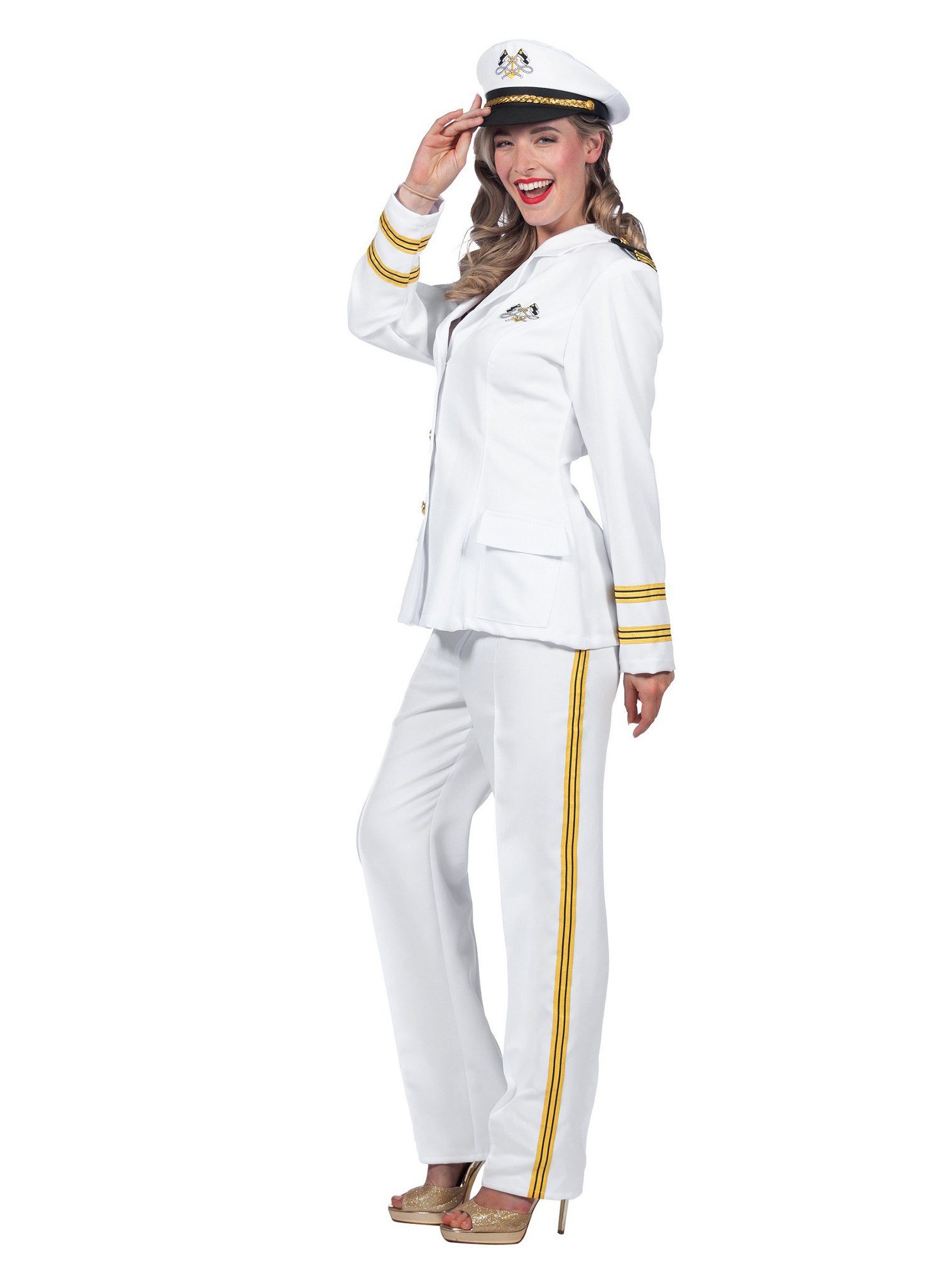 Metamorph Kostüm Kapitänin Uniform Kostüm - Kostüm für Fasching, Weißer Offiziersanzug für die weibliche Traumschiff-Besatzung