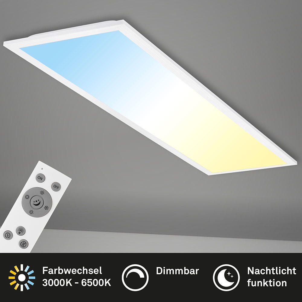 Briloner Leuchten LED Deckenleuchte, LED-Leuchtmittel fest verbaut, Kaltweiß, Warmweiß, Neutralweiß, Tageslichtweiß, Farbwechsel, Panel Aufbau Deckenlampe weiß dimmbar Fernbedienung CCT LED L 100 cm