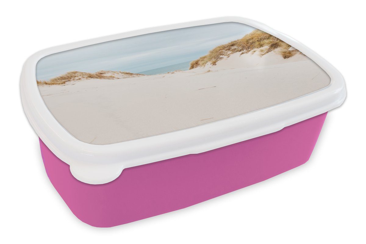 MuchoWow Lunchbox Das Meer hinter den Dünen, Kunststoff, (2-tlg), Brotbox für Erwachsene, Brotdose Kinder, Snackbox, Mädchen, Kunststoff rosa