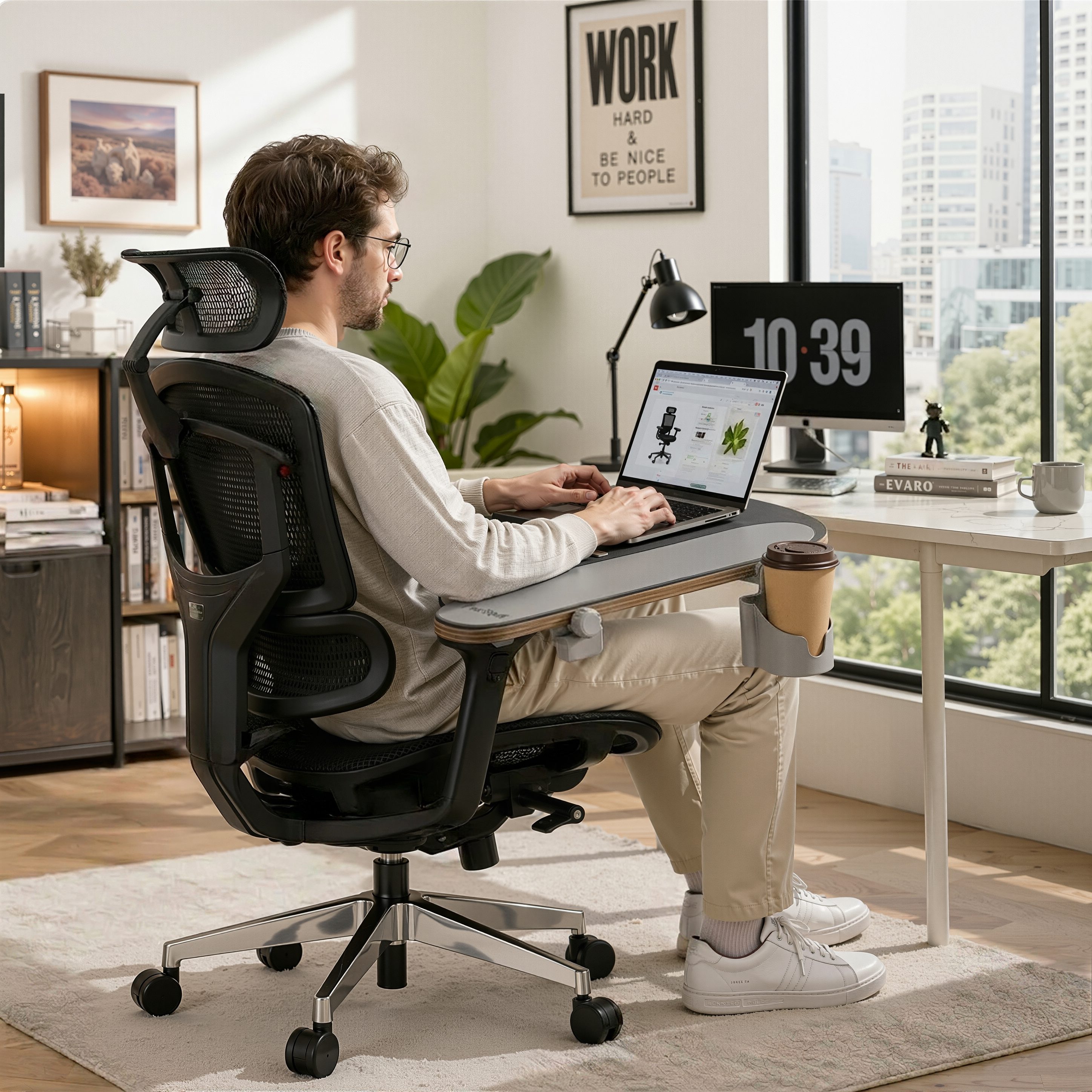 FLEXISPOT Drehstuhl ErgoX Pro Ergonomischer Bürostuhl mit 12-stufiger Höhenverstellung (mit 7D-Armlehnen, 5D-Lendenstütze, 4D-Kopfstütze, inkl. Laptoptisch), Netzsitz Schreibtischstuhl mit Fußstütze, 250 kg Belastbarkeit