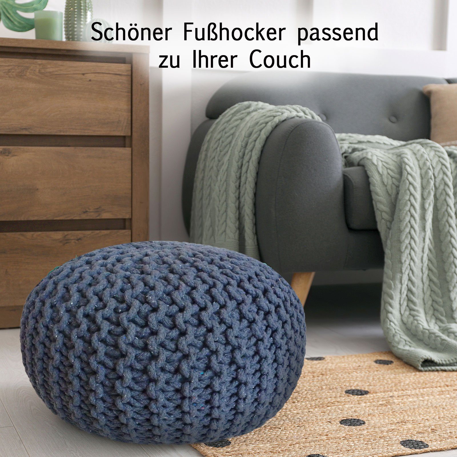 cm Sitzpouf 45 Pouf Pouf Ø Strickhocker dunkelblau o. Casamia Bodenkissen nachhaltig 55