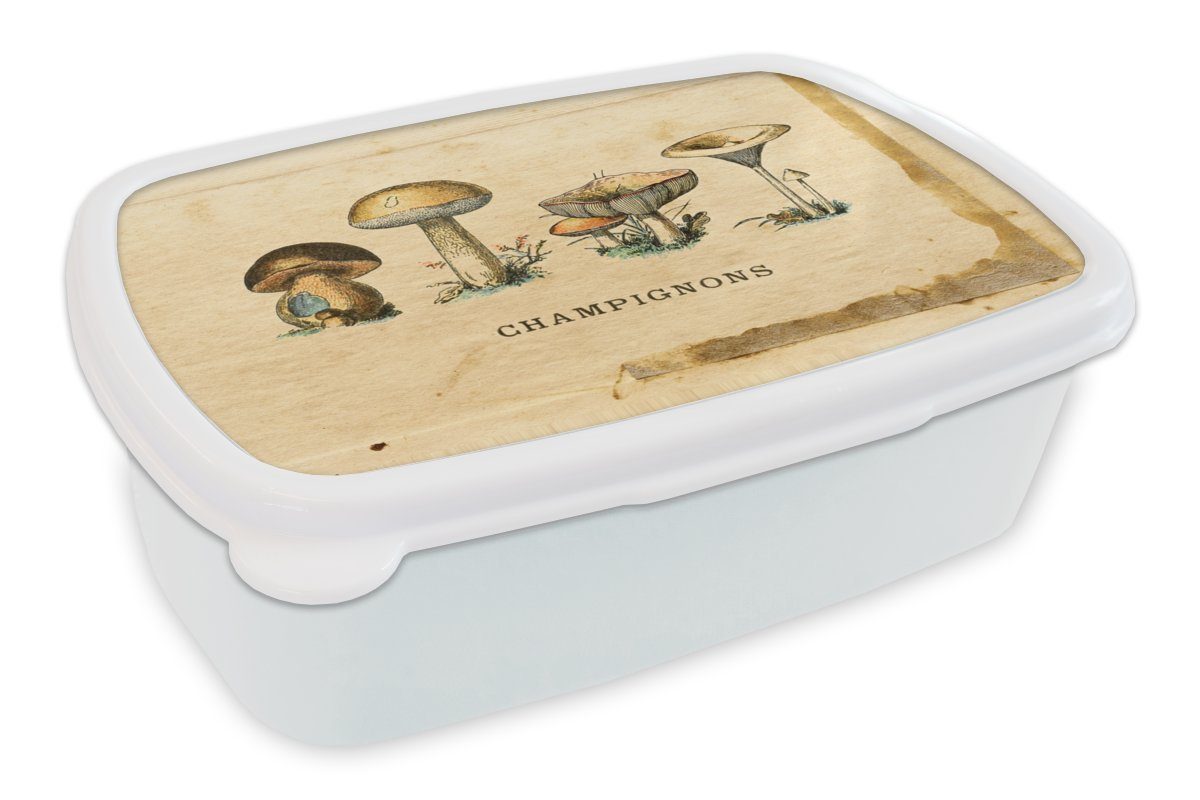 MuchoWow Lunchbox Pilz - Herbst - Natur, Kunststoff, (2-tlg), Brotbox für Kinder und Erwachsene, Brotdose, für Jungs und Mädchen weiß